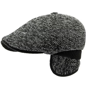 Knitted Flat Cap with EarFlaps - Black