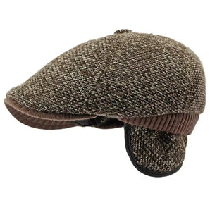 Knitted Flat Cap with EarFlaps - Coffee