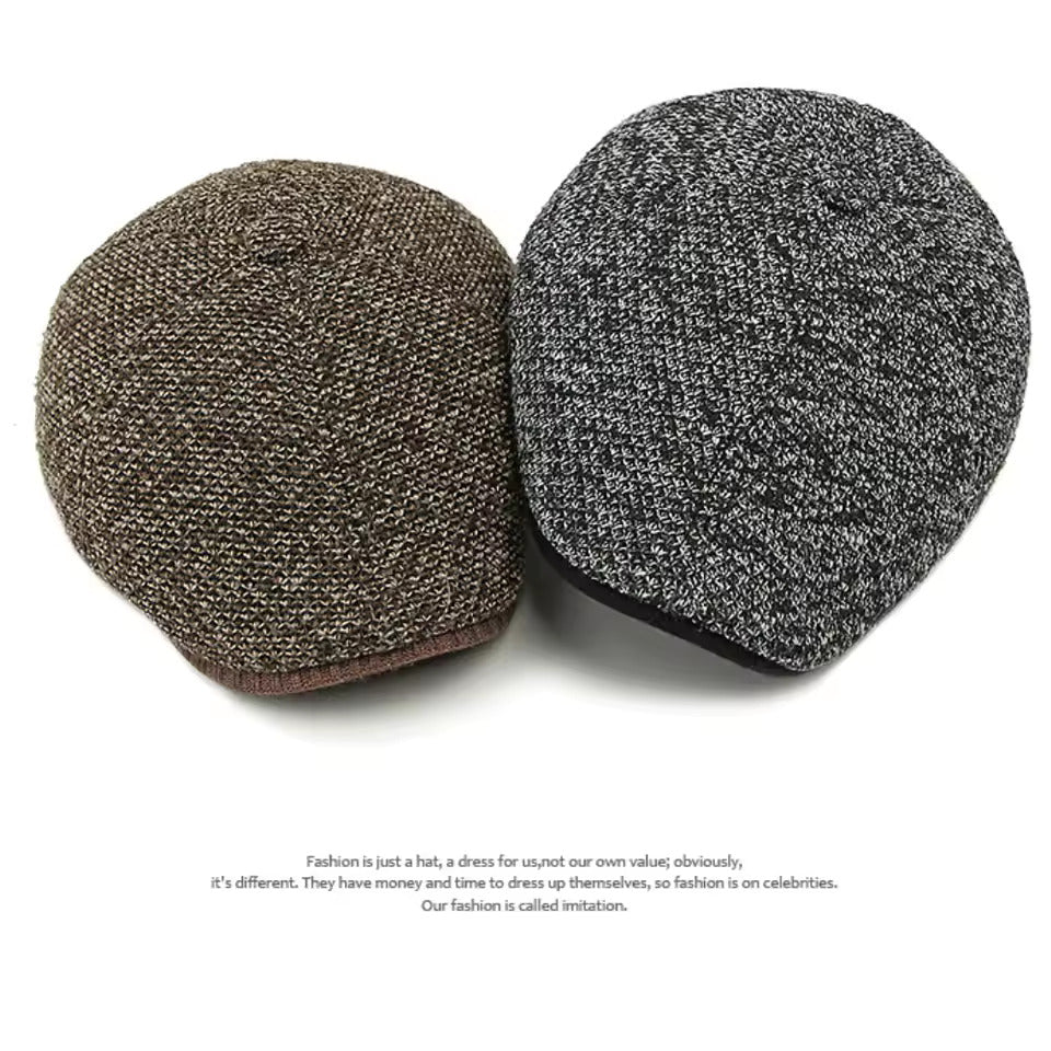 Knitted Flat Cap with EarFlaps front view