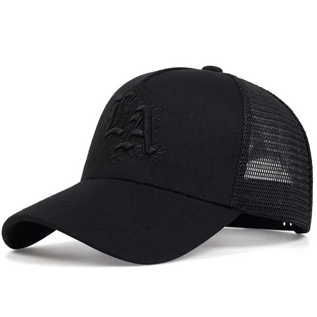 LA Embroidered Trucker Hat - Black