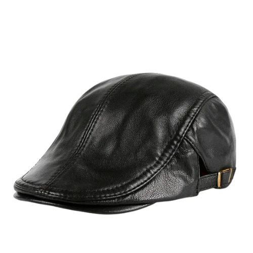 Luxury Sheepskin Leather Flat Ivy Cap - Black