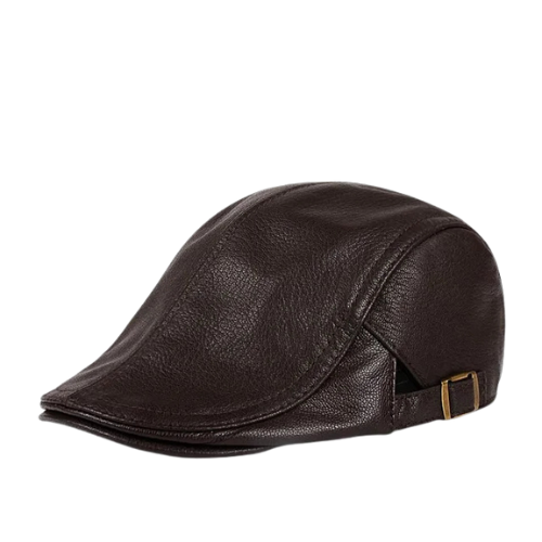 Luxury Sheepskin Leather Flat Ivy Cap - Brown