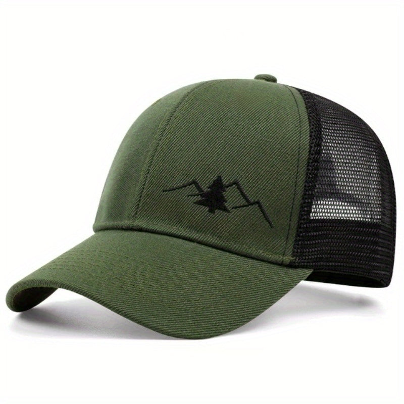 Mountain Tree Embroidery Trucker Hat - Army Green