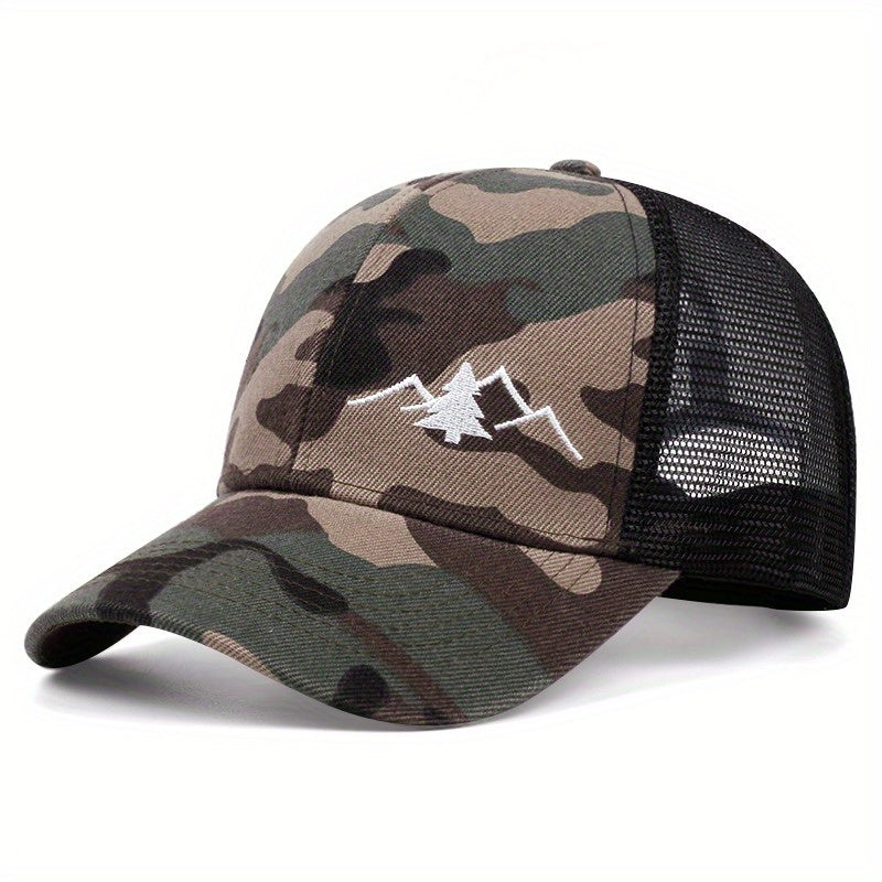 Mountain Tree Embroidery Trucker Hat - Camouflage