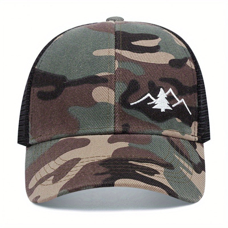 Mountain Tree Embroidery Trucker Hat - Front