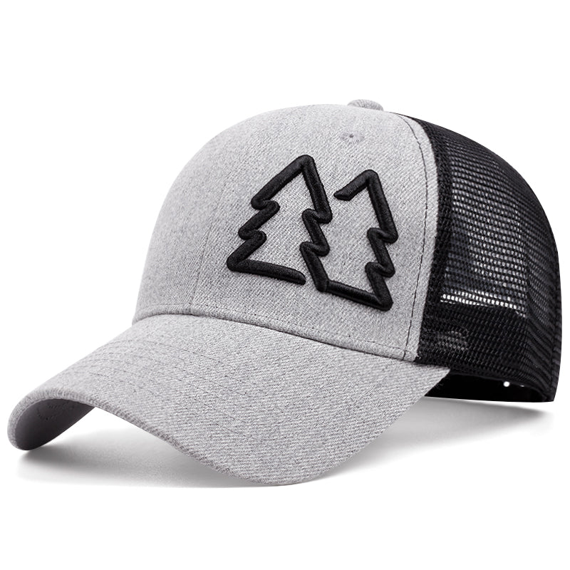 Nature-Inspired Trucker Hat with Tree Embroidery - Gray Hat