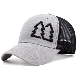 Nature-Inspired Trucker Hat with Tree Embroidery - Gray Hat