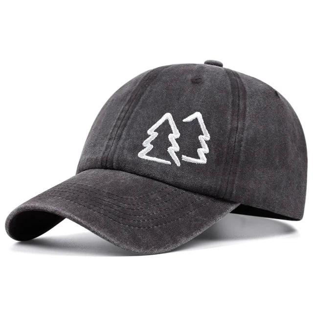 Nature-Inspired Trucker Hat with Tree Embroidery - Washed Black Hat