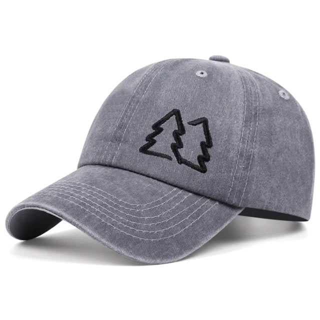Nature-Inspired Trucker Hat with Tree Embroidery - Washed Gray Hat