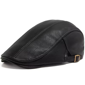 Old Money Classic PU Leather Flat Cap - Black
