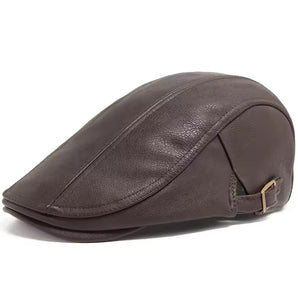 Old Money Classic PU Leather Flat Cap - Brown