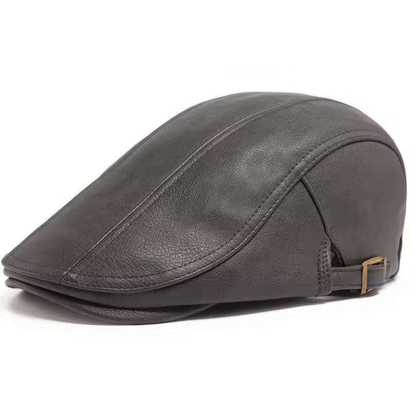 Old Money Classic PU Leather Flat Cap - Gray