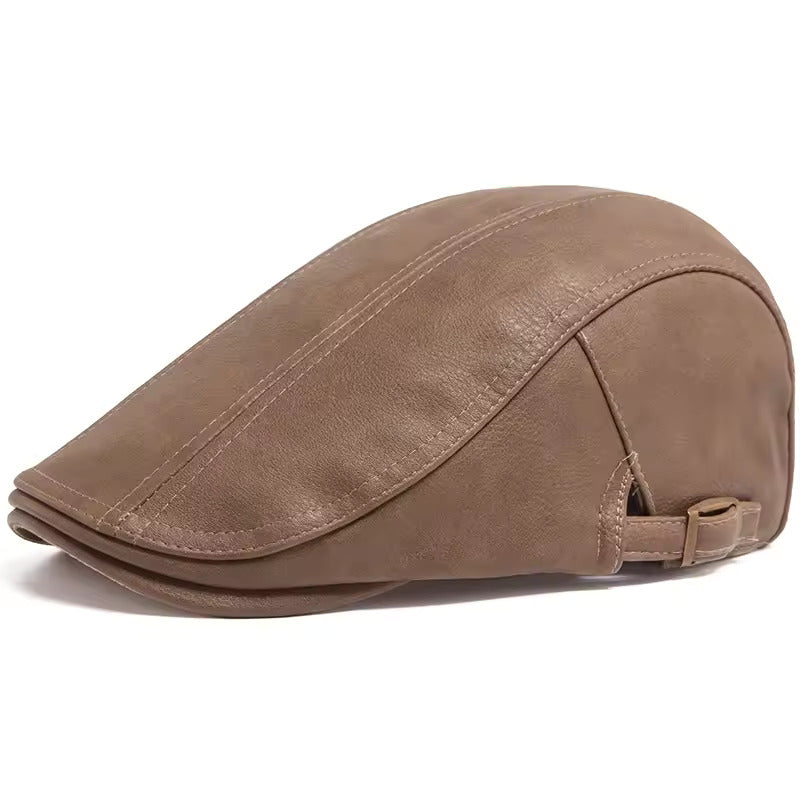 Old Money Classic PU Leather Flat Cap - Khaki