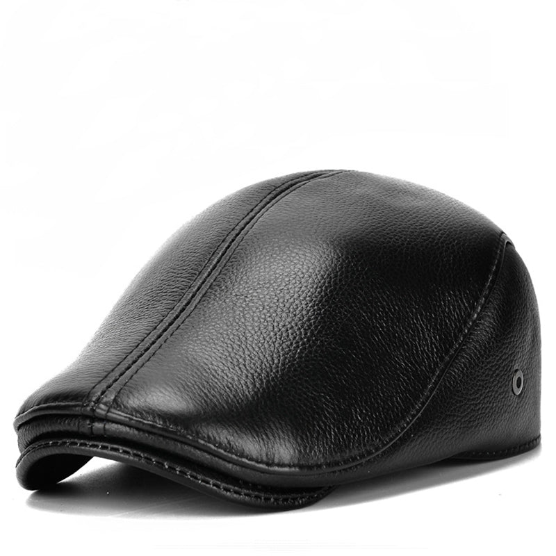 Old Vibes Fitted Leather Flat Ivy Cap – Black