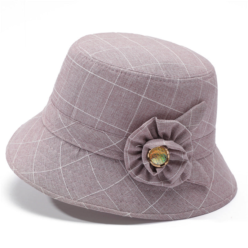 Plaid Accent Cloche Hat With Flower - Purple