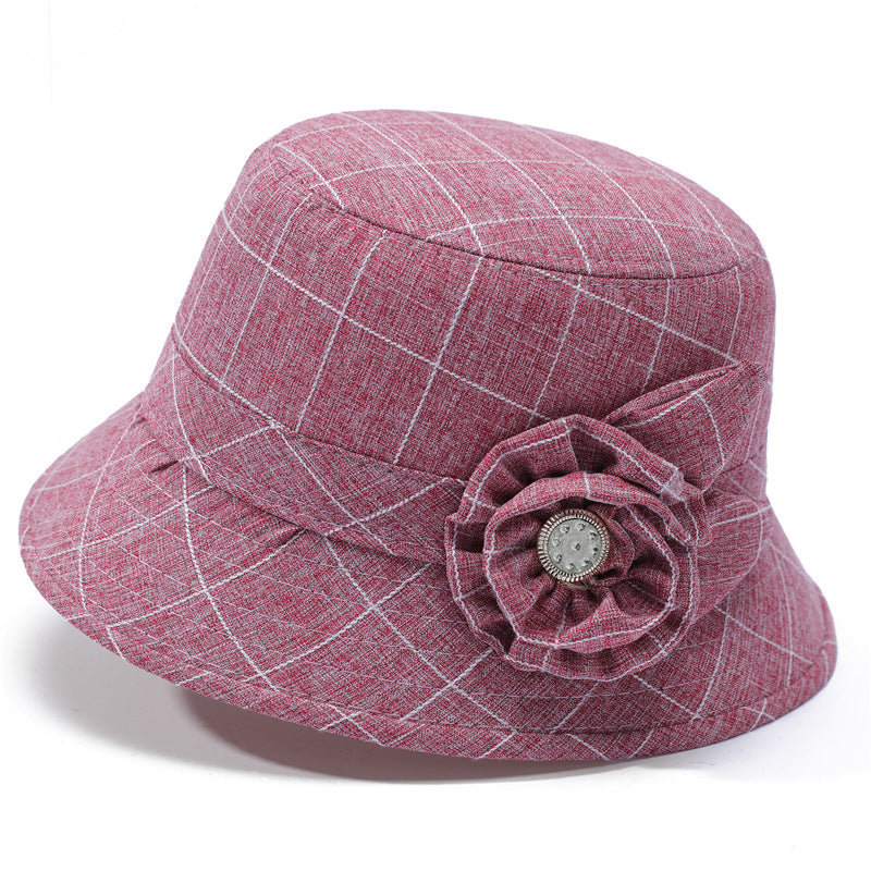 Plaid Accent Cloche Hat With Flower - Red