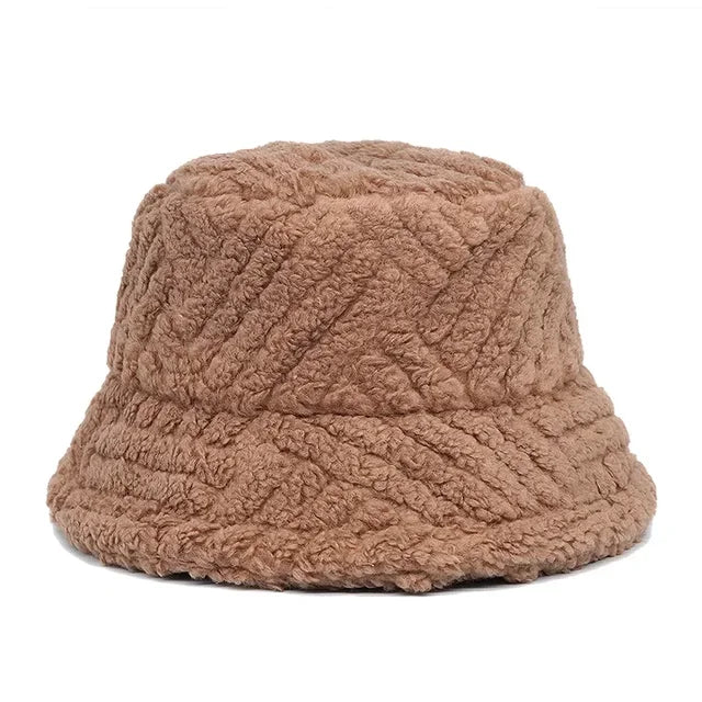 Plush Fleece Bucket Hat - Brown 1