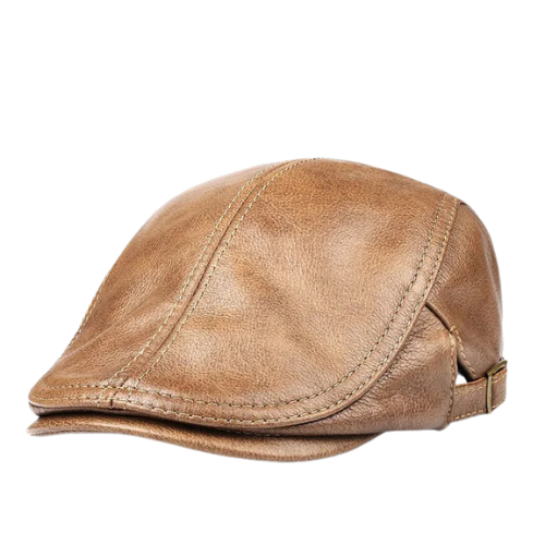 Premium Genuine Leather Flat Ivy Cap - Beige