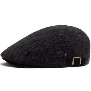 Premium Herringbone Flat Cap - Black