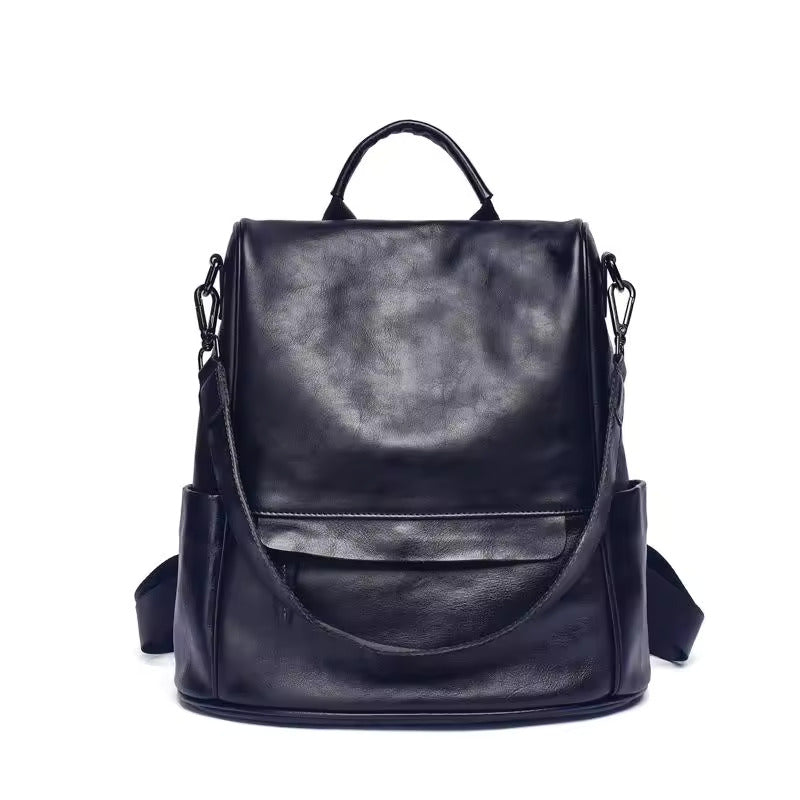 Premium Vintage Leather Backpack - Black