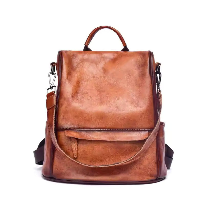 Premium Vintage Leather Backpack - Coffee