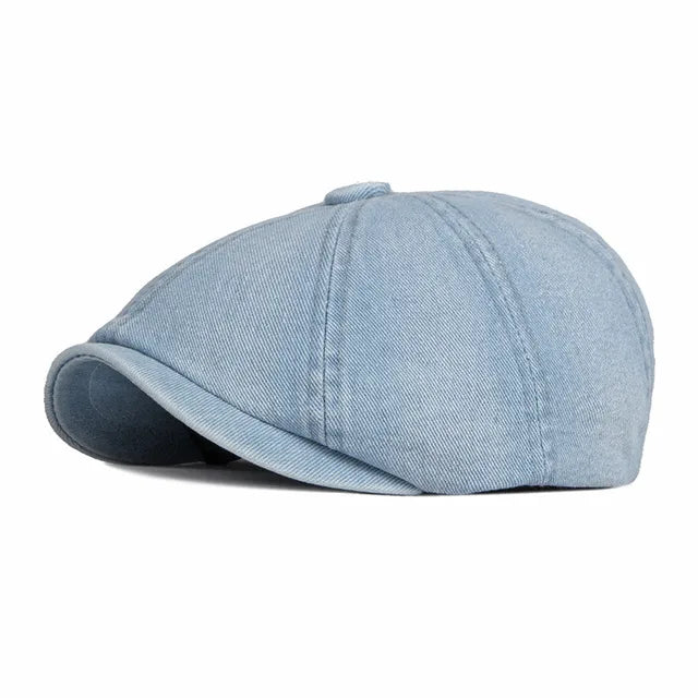 Retro Denim Newsboy Cap - Light Blue
