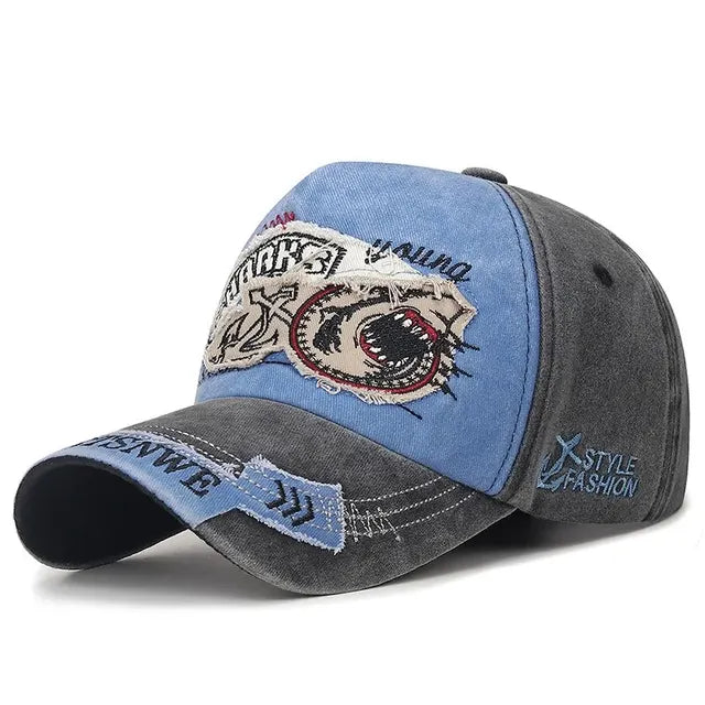 Retro Shark Patch Baseball Cap - Blue