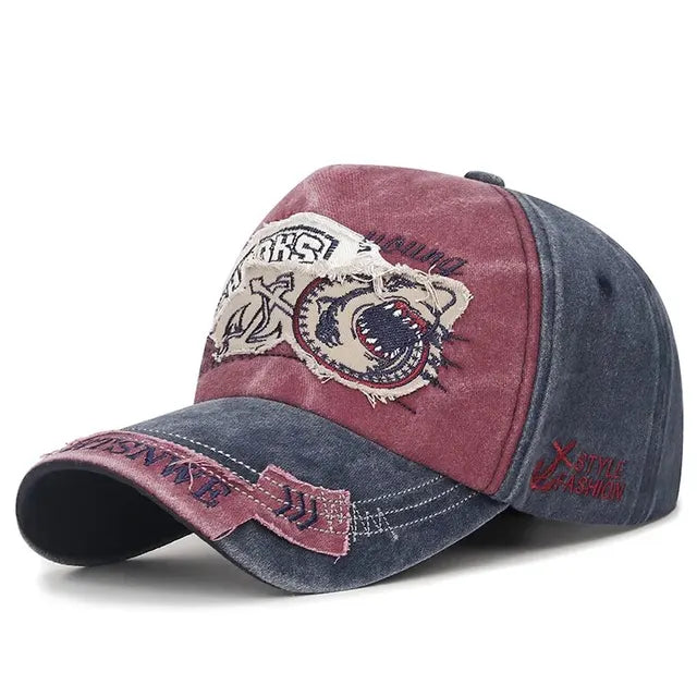 Retro Shark Patch Baseball Cap - Red