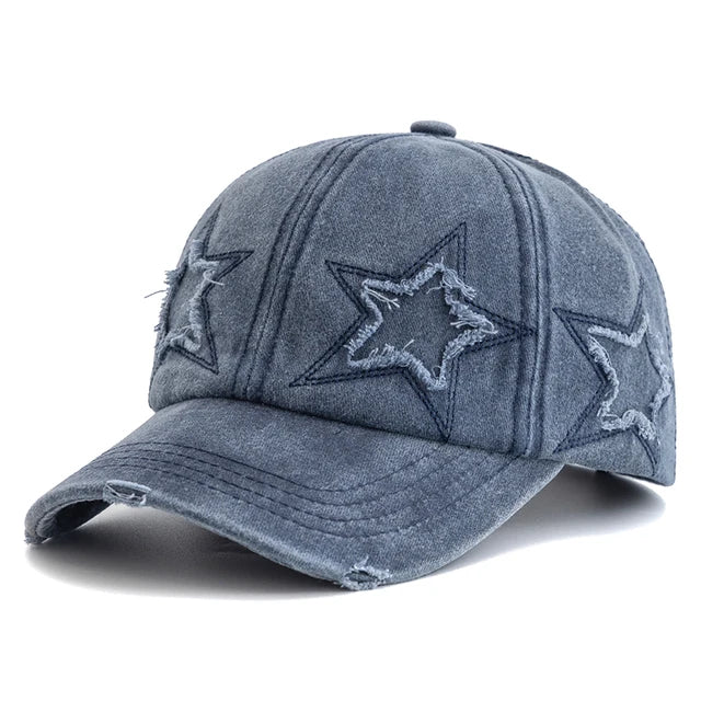 Retro Star Embroidered Baseball Cap - Blue