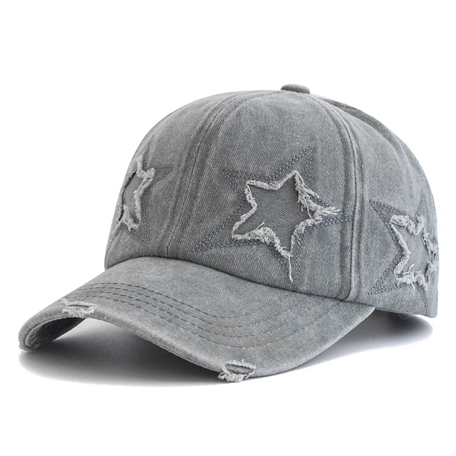 Retro Star Embroidered Baseball Cap - Gray