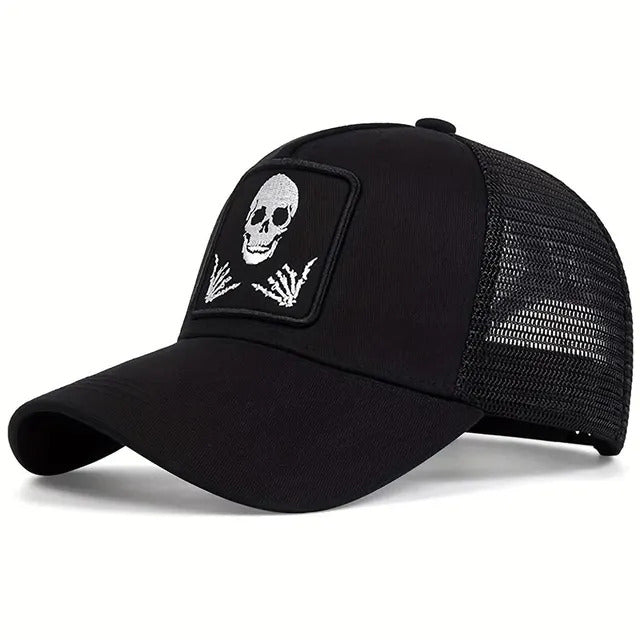 Rock Star Skull Patch Trucker Hat - Black 