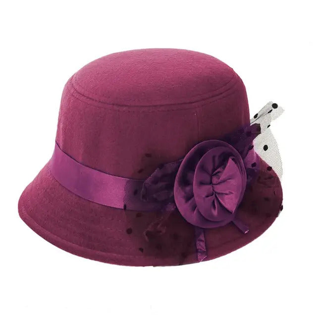 Romantic Fascinator Cloche Hat with Flower - Maroon