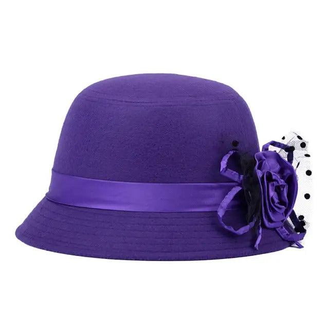 Romantic Fascinator Cloche Hat with Flower - Purple