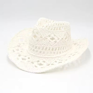 Handwoven Crochet Cowgirl Hat - Fushia