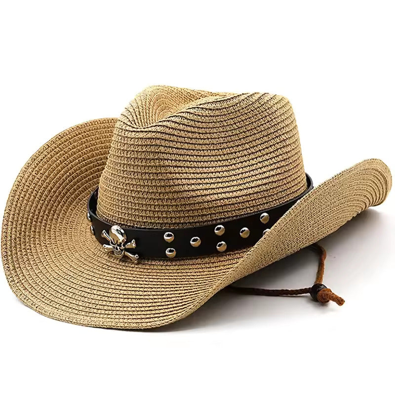 Western Cowboy Hat with Skull Band - Fushia
