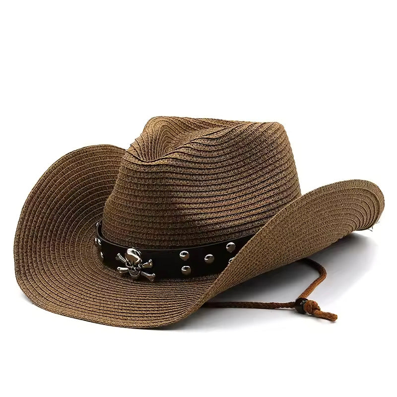 Western Cowboy Hat with Skull Band - Fushia