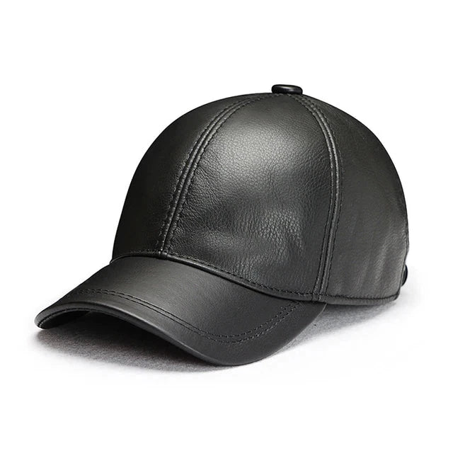 Shadow Rider Leather Baseball Cap - Black