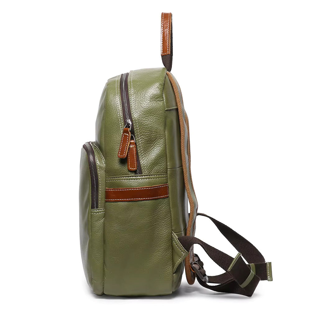Shadow Trek Leather Backpack - Mocha Green Side