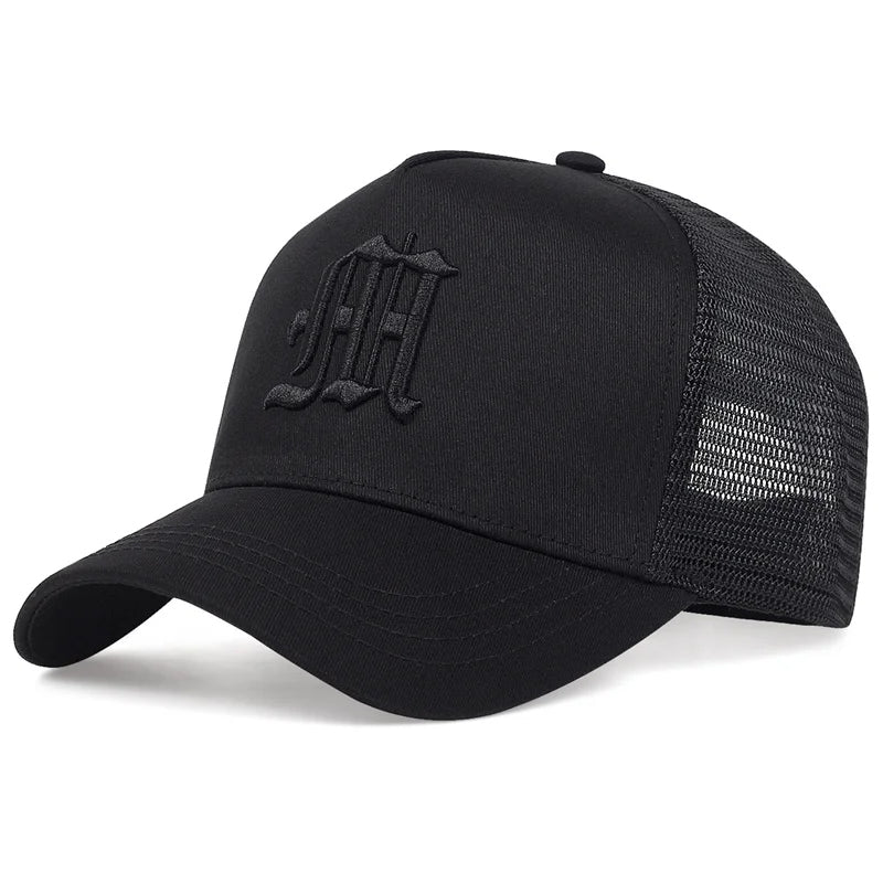 Sleek Embroidered M Trucker Hat - Black 