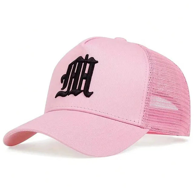 Sleek Embroidered M Trucker Hat - Pink