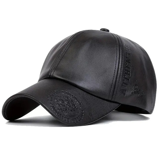 Sleek Leather-Textured Baseball Cap - Black