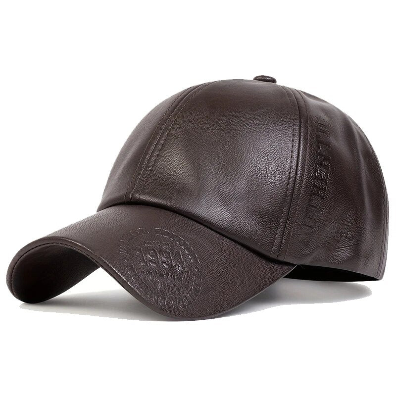 Sleek Leather-Textured Baseball Cap - Brown