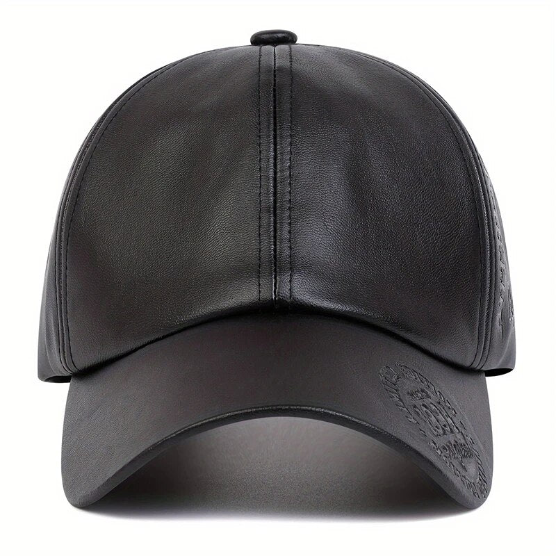 Sleek Leather-Textured Baseball Cap - Front