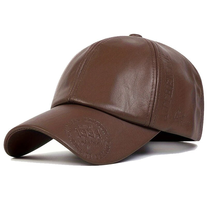 Sleek Leather-Textured Baseball Cap -  Light Brown