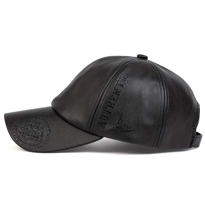 Sleek Leather-Textured Baseball Cap - Side