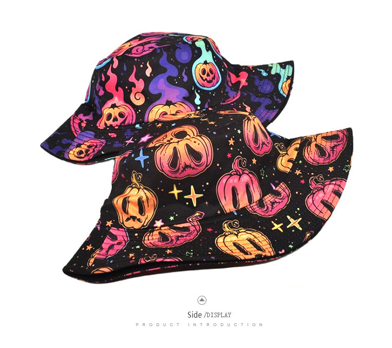 Spooky Pumpkin Glow Bucket Hat - Side Display