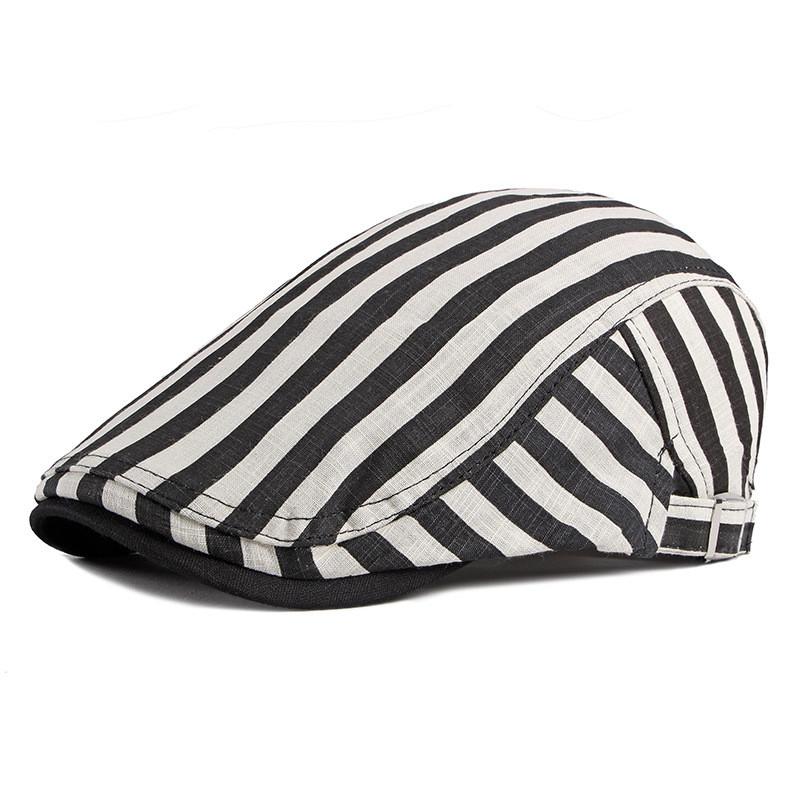 Striped Vintage Flat Cap - Beige 