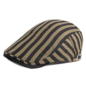 Striped Vintage Flat Cap - Brown 