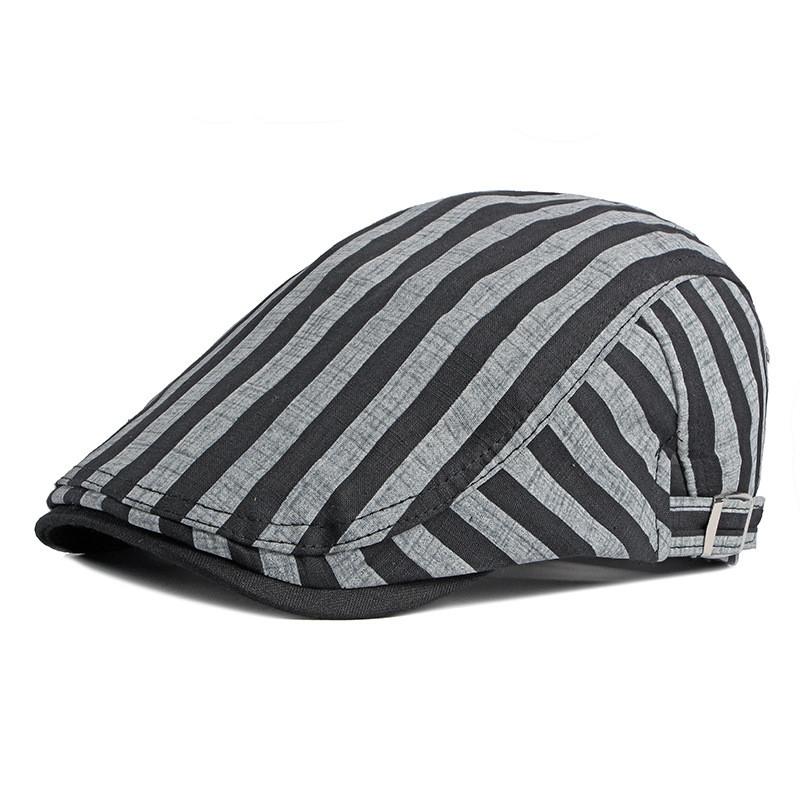 Striped Vintage Flat Cap - Gray 