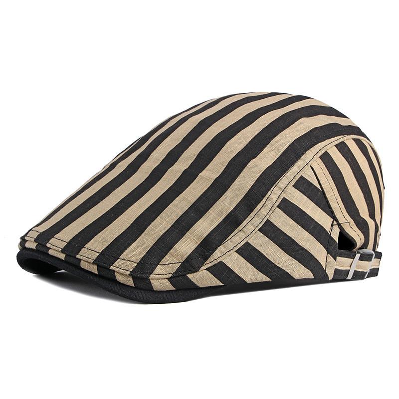 Striped Vintage Flat Cap - Khaki
